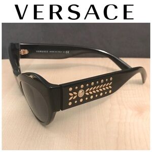 VERSACE sunglasses women black & gold NEW! with AUTHENTIC VERSACE CASE & BOX